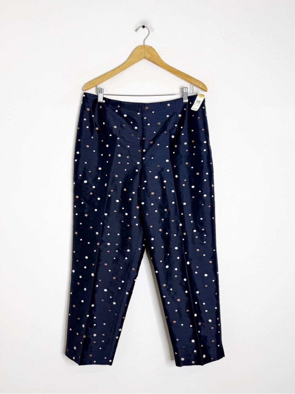 Talbots Navy Pure Silk Polka Dot Vintage Pants Straight Size 14 NWT